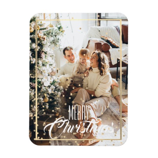 Magnet Flexible Noël étoile d'or confetti photo vacances (Vertical)