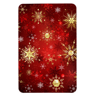Magnet Flexible Noël Golden Snowflakes sur Arrière - plan rouge