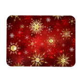 Magnet Flexible Noël Golden Snowflakes sur Arrière - plan rouge (Horizontal)
