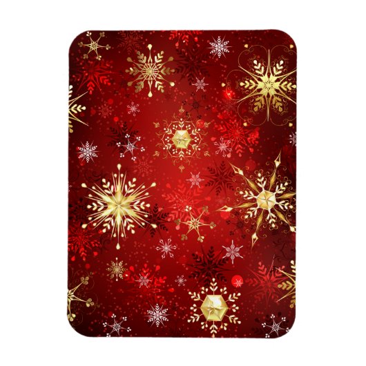 Magnet Flexible Noël Golden Snowflakes sur Arrière - plan rouge (Vertical)