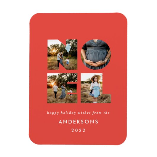 Magnet Flexible Noel Noël bold moderne 4 photo simple Holiday (Vertical)