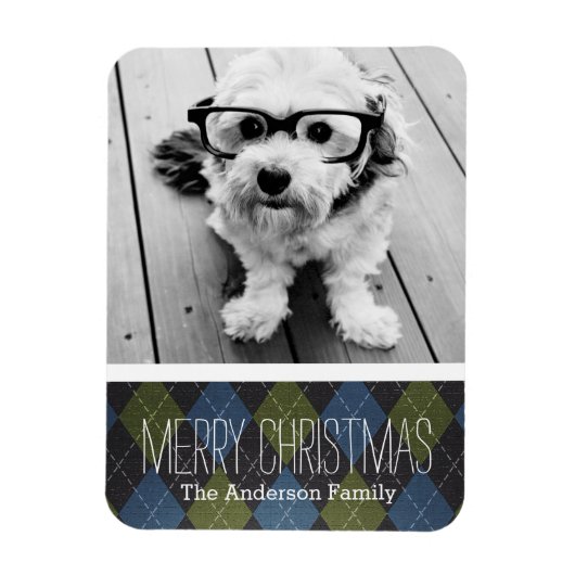 Magnet Flexible Noël preppy Plaid avec une seule photo (Vertical)