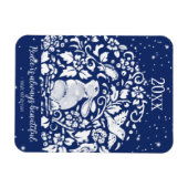 Magnet Flexible Noël Rabbit Bleu Blanc Année de la paix Whimsical (Horizontal)