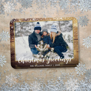 Magnet Flexible Noël Salutations Photo Rustic Country Wood