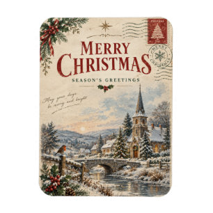 Magnet Flexible Noël vintage élégant, style carte postale rétro