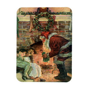 Magnet Flexible Noël vintage, enfants au Père Noël victorien