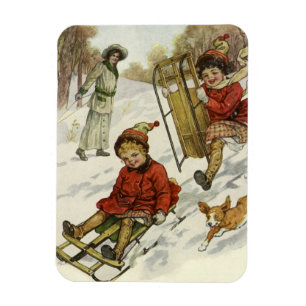 Magnet Flexible Noël vintage, enfants victoriens faisant de la lug