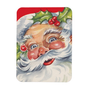 Magnet Flexible Noël vintage, joyeux Père Noël avec son chapeau