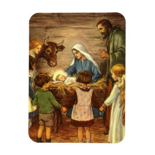 Magnet Flexible Noël Vintage, Nativité Religieuse avec Bébé Jésus
