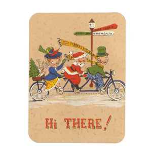 Magnet Flexible Noël vintage, Père Noël à vélo