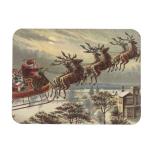 Magnet Flexible Noël vintage, Père Noël victorien à Sleigh