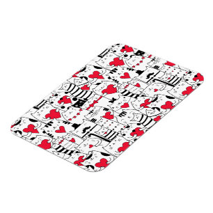Magnet Flexible Noir Blanc Cute Chat Coeur Rouge