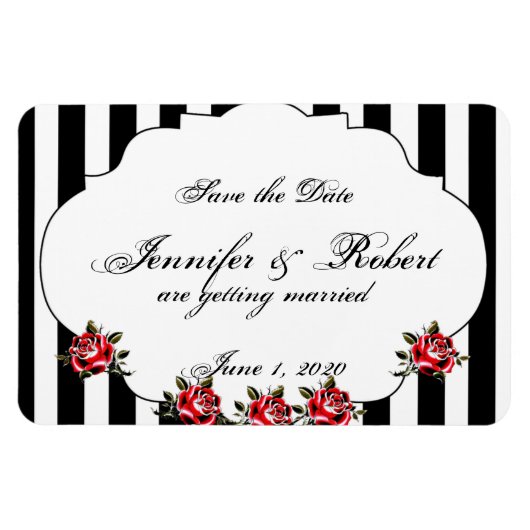 Magnet Flexible Noir Blanc et Rouge Rose Mariage Enregistrer la da (Horizontal)