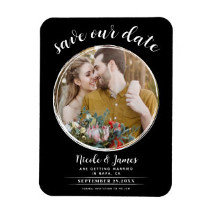 Magnet Flexible Noir & Blanc Moderne Photo Rond Carte de Faire-Par