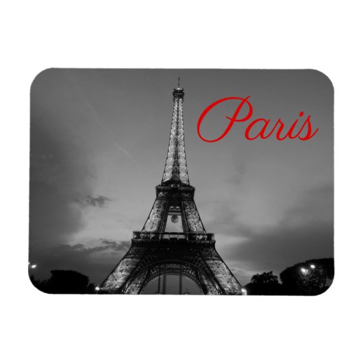 Magnet Flexible Noir Blanc Paris Nuit Tour Eiffel européenne (Horizontal)