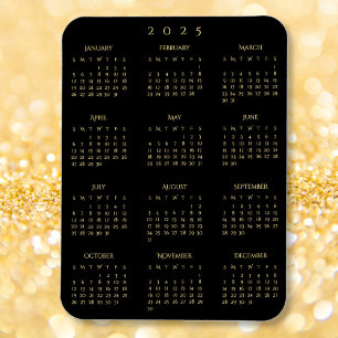 Magnet Flexible Noir Gold Pleine année 2025 Calendrier Fridge Cuis