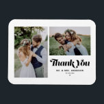 Magnet Flexible Noir Retro Calligraphie Deux Mariage photo<br><div class="desc">Express votre gratitude dans le style avec notre mariage photo personnalisable merci aimnet, avec la calligraphie rétro et un collage de deux photos charmant. Parfait pour commémorer votre journée spéciale, cet aimant de remerciement vous permet de présenter vos moments préférés tout en transmettant des remerciements sincères à vos proches. Personnalisez...</div>