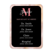Magnet Flexible Noir Rose et Blanc Numéros Importants Monogrammés (Vertical)
