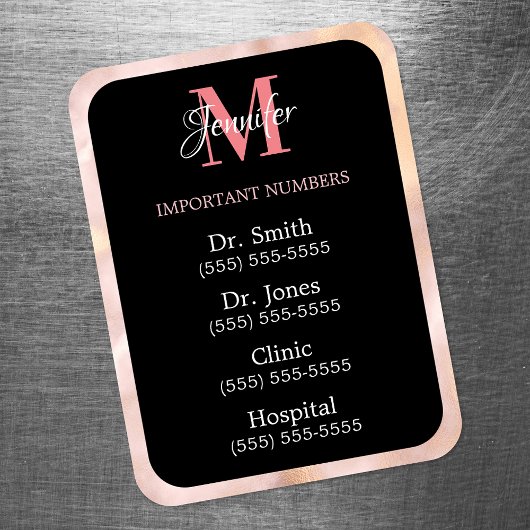 Magnet Flexible Noir Rose et Blanc Numéros Importants Monogrammés