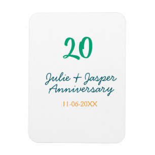 Magnet Flexible nom date anniversaire 20 ans bleu vert orange