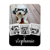 Magnet Flexible Nom de script de collage photo tendance blanc noir (Vertical)