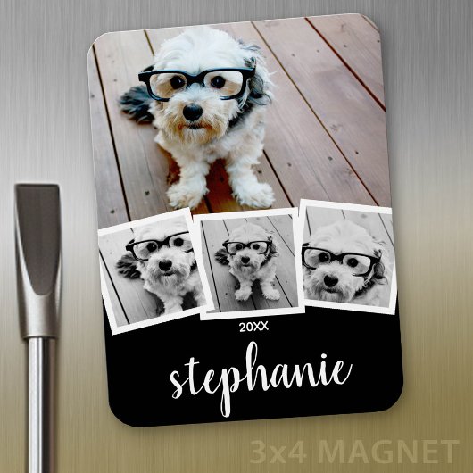 Magnet Flexible Nom de script de collage photo tendance blanc noir
