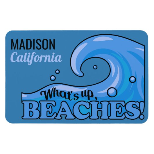 Magnet Flexible Nom et emplacement personnalisés Funny Beach Vague (Horizontal)