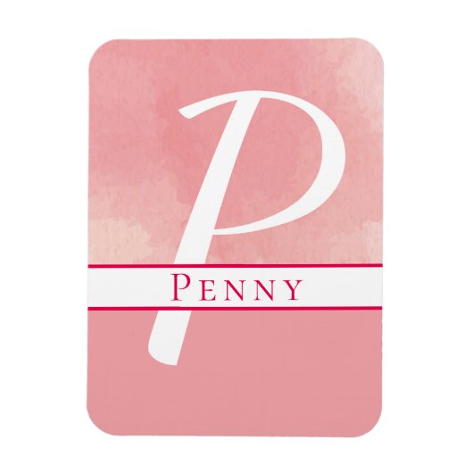 Magnet Flexible Nom Monogramme Aquarelle rose (Vertical)