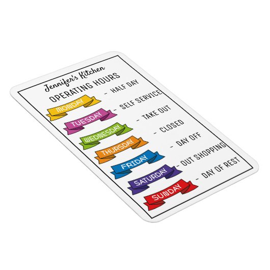 Magnet Flexible Nom personnalisé drôle de cuisine heures d'exploit (Côté Droit)