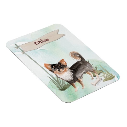 Magnet Flexible Nom personnalisé Long Haired Chihuahua Chien anima (Côté Droit)