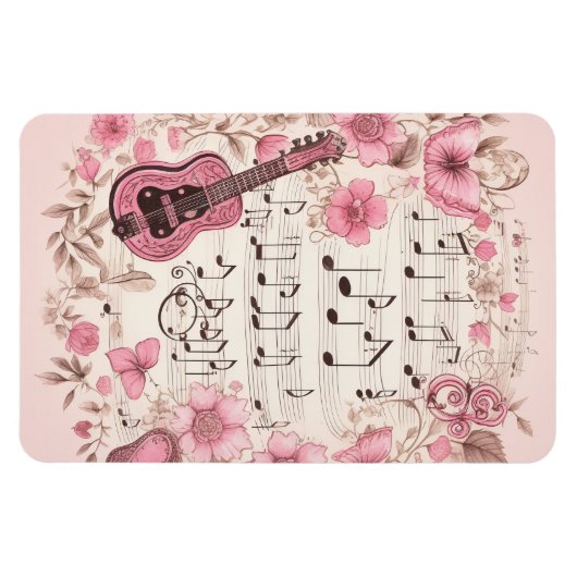 Magnet Flexible Notes de musique et Fleurs style rétro (Horizontal)