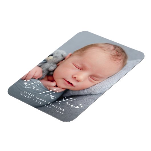 Magnet Flexible Notre nouvelle Faire-part de naissance de script d (Côté Gauche)