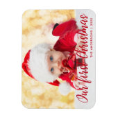 Magnet Flexible Notre premier Magnat photo de Noël Rouge Script (Vertical)