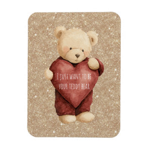 Magnet Flexible Nounours rouge cœur paillettes dorées