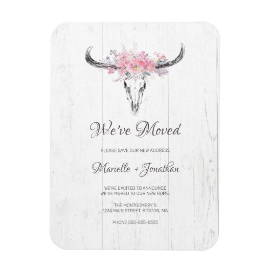 Magnet Flexible Nouvelle adresse Vache rustique Crâne Boho Floral (Vertical)