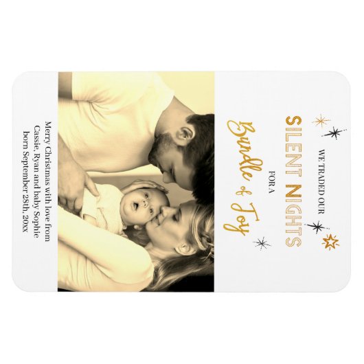 Magnet Flexible Nuits Silencieuses Faire-part de naissance de Noël (Horizontal)