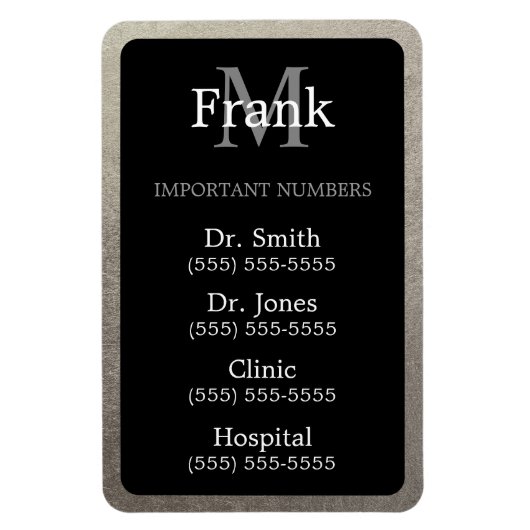 Magnet Flexible Numéro de téléphone important de Black and Silver  (Vertical)