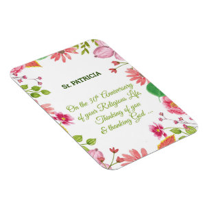 Magnet Flexible Nun Religious 30e Anniversaire Fleurs aquarelles