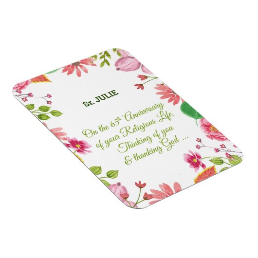 Magnet Flexible Nun Religious 65e Anniversaire Fleurs aquarelles (Côté Droit)