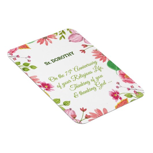 Magnet Flexible Nun Religious 75e Anniversaire Fleurs aquarelles (Côté Droit)