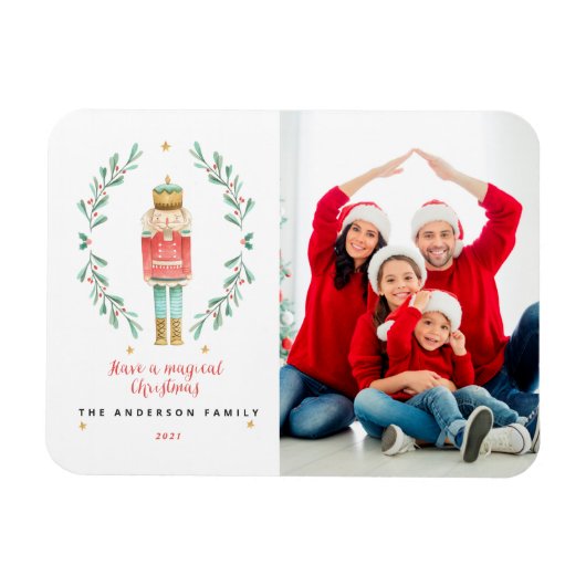 Magnet Flexible Nutcracker aquarelle botanique 1 photo Noël (Horizontal)