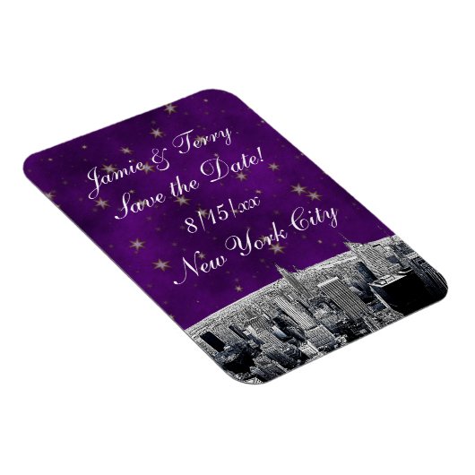 Magnet Flexible NYC Skyline 2 Purple Gold Star Date de sauvegarde (Côté Droit)