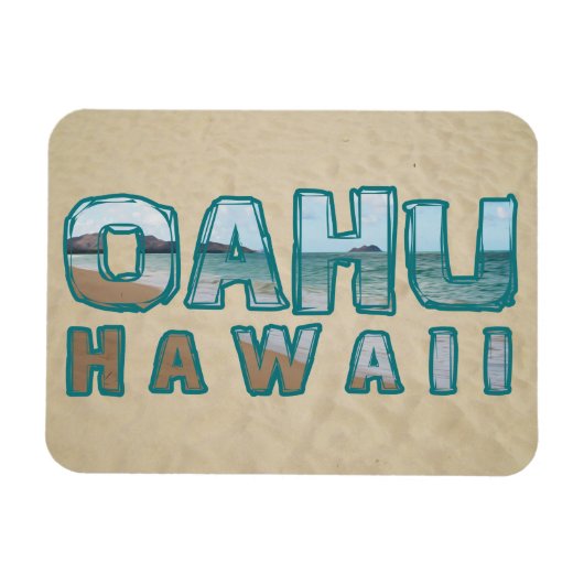 Magnet Flexible Oahu Hawaii Beach Texte Photo (Horizontal)
