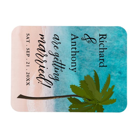 Magnet Flexible Ocean Beach Palm Tree Mariage Enregistrer La Date (Horizontal)