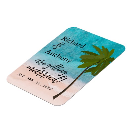 Magnet Flexible Ocean Beach Palm Tree Mariage Enregistrer La Date (Côté Gauche)