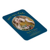 Magnet Flexible Ocean Blue & Gold Modern Round Photo Enregistrer l (Côté Droit)