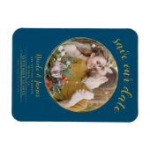 Magnet Flexible Ocean Blue & Gold Modern Round Photo Enregistrer l (Horizontal)