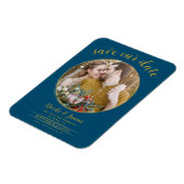 Magnet Flexible Ocean Blue & Gold Modern Round Photo Enregistrer l (Côté Gauche)