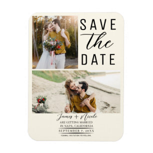 Magnet Flexible Off White Modern 2 Photos Save the Date Mariage