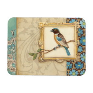 Magnet Flexible Oiseau Brown et bleu sur une branche recherchant